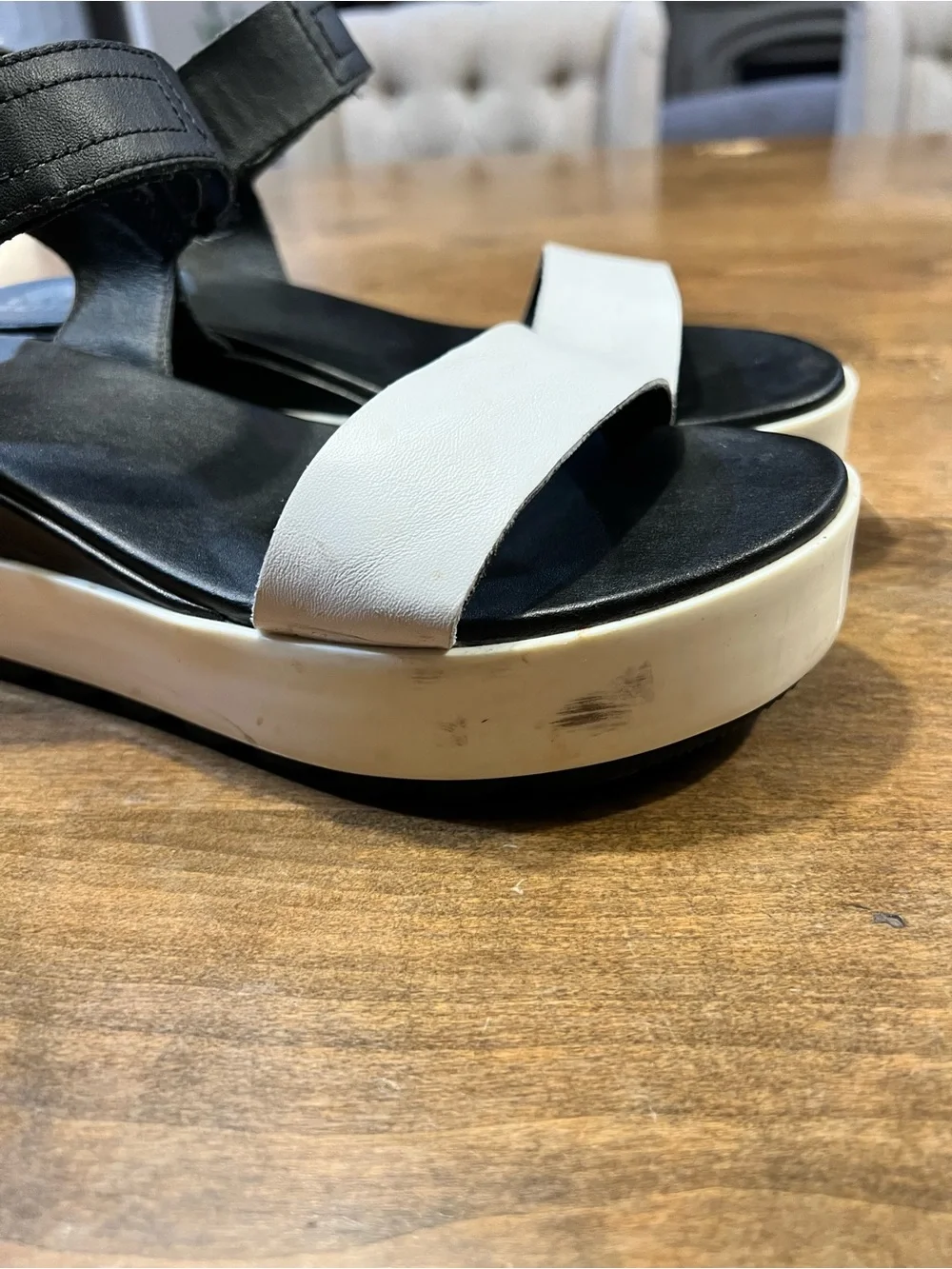 SOREL Black and White Platform Sandals with Ankle Strap